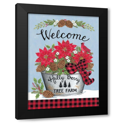 Poinsettia Bucket And Cardinal Black Modern Wood Framed Art Print by Strain, Deb