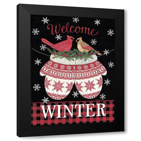 Cardinal Mittens Black Modern Wood Framed Art Print by Strain, Deb