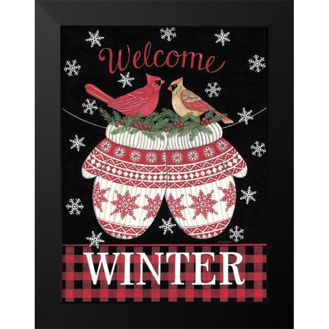 Cardinal Mittens Black Modern Wood Framed Art Print by Strain, Deb