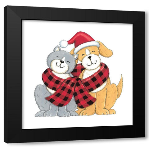 Dog and Cat Friends Black Modern Wood Framed Art Print by Strain, Deb