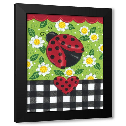 Ladybug And Plaid Black Modern Wood Framed Art Print with Double Matting by Deb Strain
