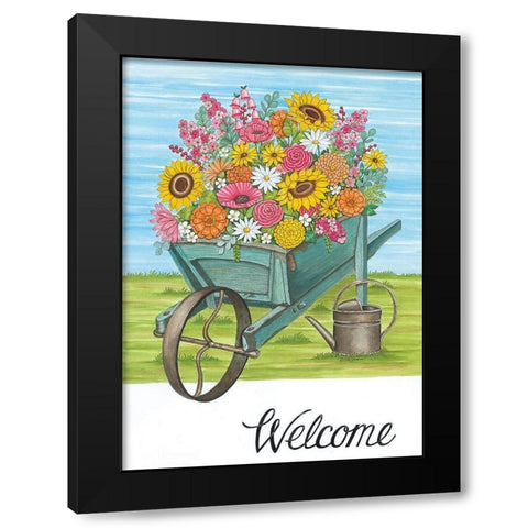 Welcome Wheelbarrow Black Modern Wood Framed Art Print with Double Matting by Deb Strain
