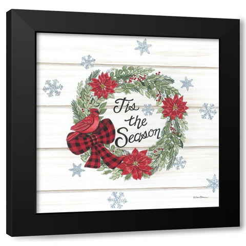 Tis the Season Wreath Black Modern Wood Framed Art Print with Double Matting by Strain, Deb
