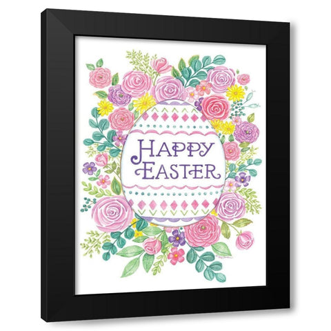 Happy Easter Floral Black Modern Wood Framed Art Print by Strain, Deb