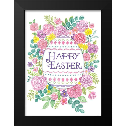Happy Easter Floral Black Modern Wood Framed Art Print by Strain, Deb