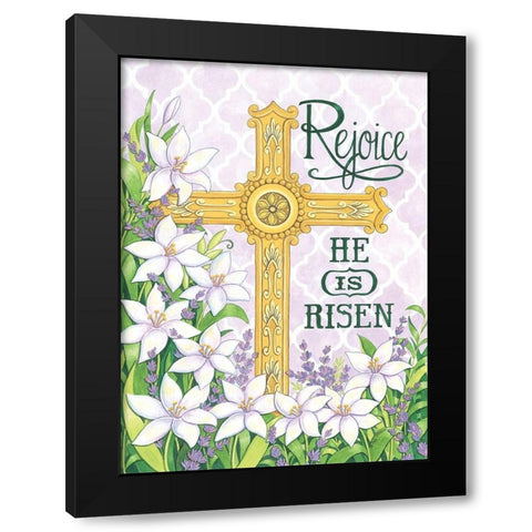 Rejoice Cross Black Modern Wood Framed Art Print with Double Matting by Strain, Deb