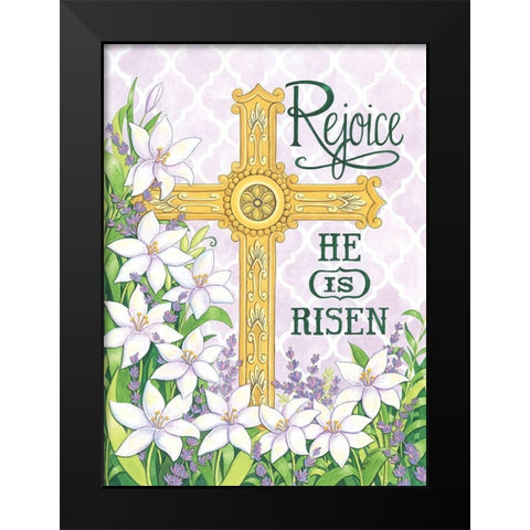 Rejoice Cross Black Modern Wood Framed Art Print by Strain, Deb