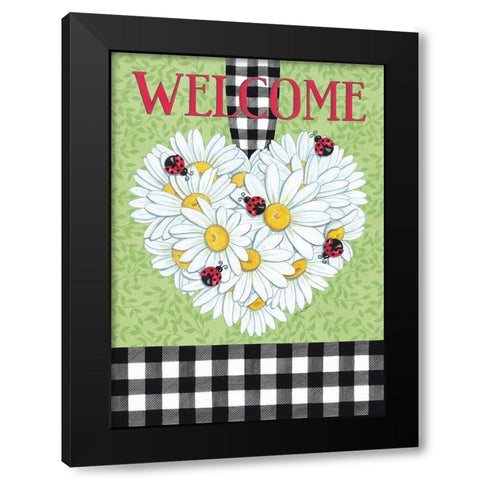 Daisy Heart And Ladybugs Black Modern Wood Framed Art Print by Strain, Deb