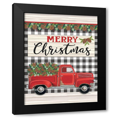 Merry Christmas Red Truck Black Modern Wood Framed Art Print by Strain, Deb