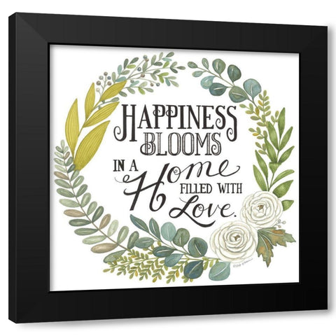 Happiness Blooms Black Modern Wood Framed Art Print with Double Matting by Strain, Deb