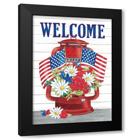 Welcome Patriotic Lantern Black Modern Wood Framed Art Print by Strain, Deb