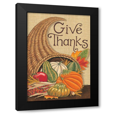 Give Thanks Cornucopia Black Modern Wood Framed Art Print with Double Matting by Strain, Deb