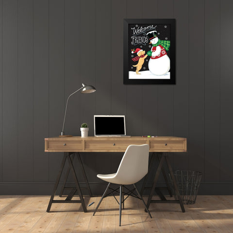 Snow Friends Black Modern Wood Framed Art Print by Strain, Deb