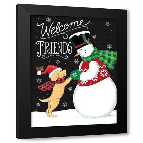 Snow Friends Black Modern Wood Framed Art Print by Strain, Deb