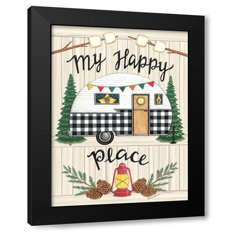 Camper My Happy Place Black Modern Wood Framed Art Print by Strain, Deb