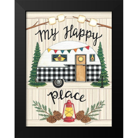 Camper My Happy Place Black Modern Wood Framed Art Print by Strain, Deb