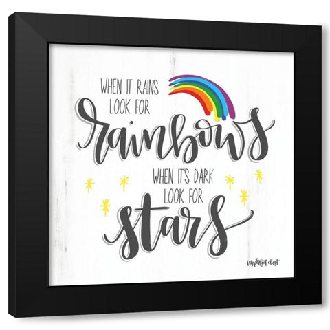 Rainbows and Stars Black Modern Wood Framed Art Print with Double Matting by Imperfect Dust