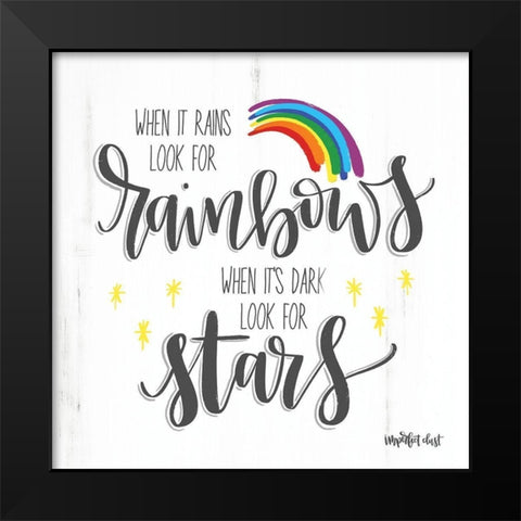 Rainbows and Stars Black Modern Wood Framed Art Print by Imperfect Dust