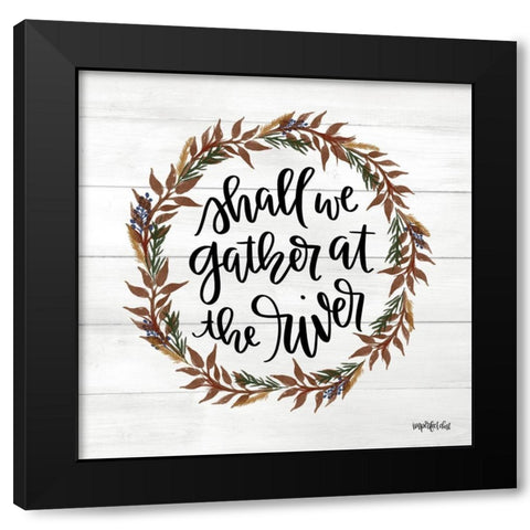 Gather at the River Wreath Black Modern Wood Framed Art Print with Double Matting by Imperfect Dust