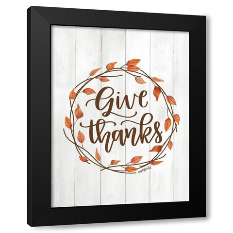 Give Thanks Wreath Black Modern Wood Framed Art Print by Imperfect Dust