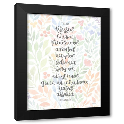 You Are Blessed Black Modern Wood Framed Art Print by Imperfect Dust