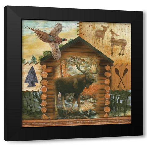 Moose Cabin Black Modern Wood Framed Art Print with Double Matting by Wargo, Ed