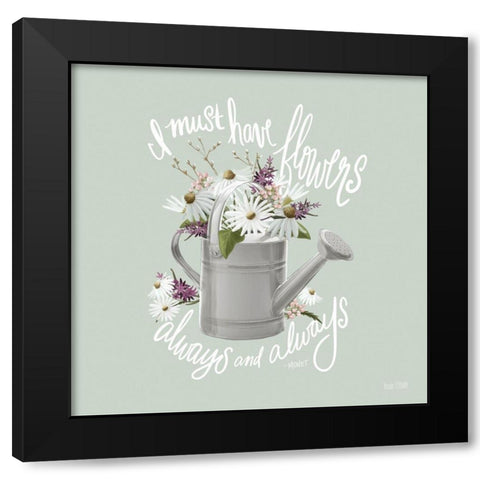 Farmhouse Watering Can Black Modern Wood Framed Art Print with Double Matting by House Fenway