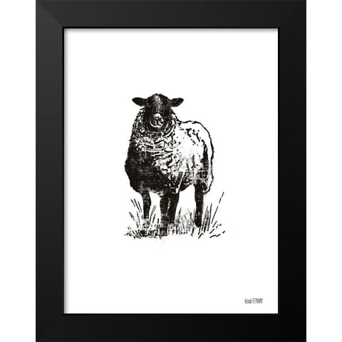 Farmhouse Sheep Black Modern Wood Framed Art Print by House Fenway