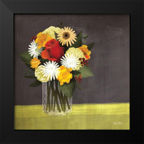 Wildflowers in Mason Jar Black Modern Wood Framed Art Print by House Fenway