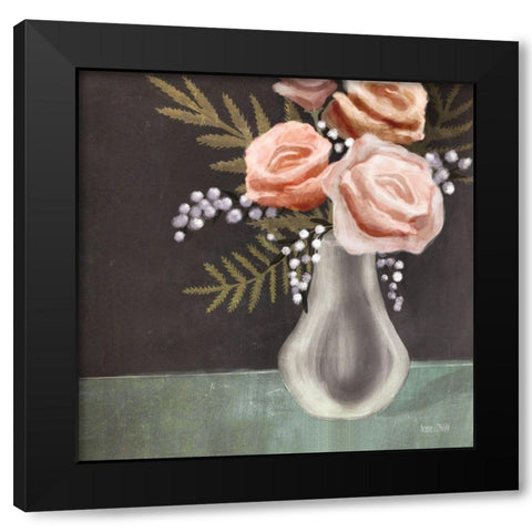 Pink Roses Black Modern Wood Framed Art Print with Double Matting by House Fenway