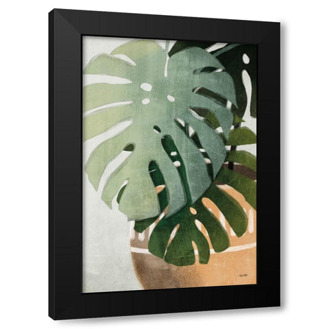 Monstera Leaves Black Modern Wood Framed Art Print with Double Matting by House Fenway
