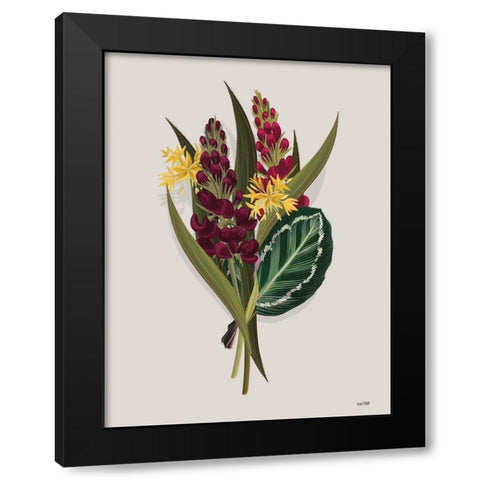 Tropical Sprig Black Modern Wood Framed Art Print with Double Matting by House Fenway