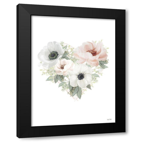 Floral Heart Black Modern Wood Framed Art Print by House Fenway