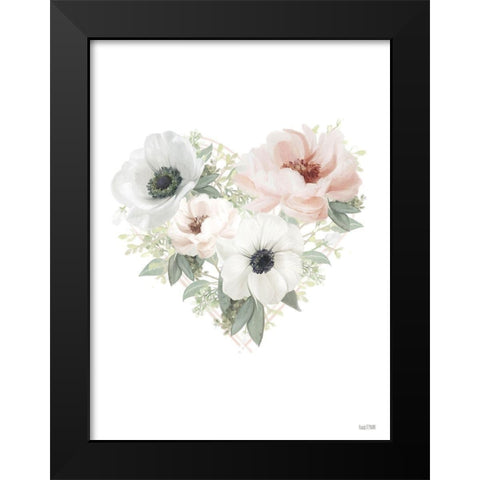 Floral Heart Black Modern Wood Framed Art Print by House Fenway