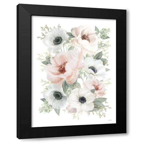 Peony Floral Block Black Modern Wood Framed Art Print with Double Matting by House Fenway