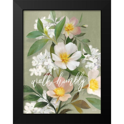 Walk Humbly Floral   Black Modern Wood Framed Art Print by House Fenway