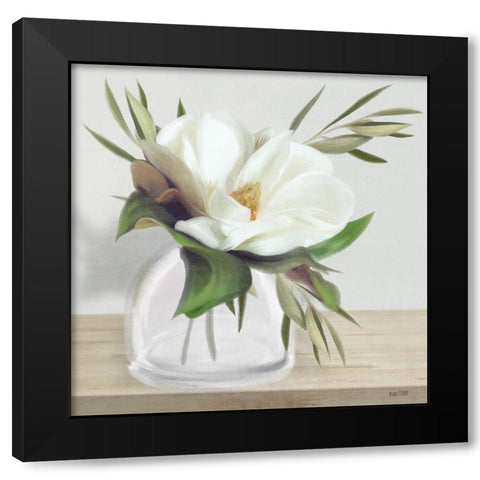 Vintage Magnolia Bloom Black Modern Wood Framed Art Print by House Fenway
