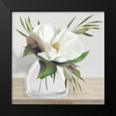 Vintage Magnolia Bloom Black Modern Wood Framed Art Print by House Fenway