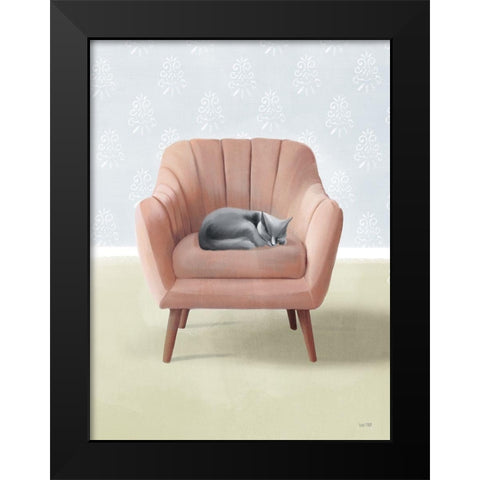 Nap Time Gray Cat Black Modern Wood Framed Art Print by House Fenway