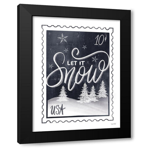 Christmas Stamp Let It Snow Black Modern Wood Framed Art Print with Double Matting by House Fenway