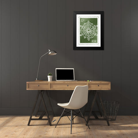 Christmas Stamp Green Snowflake   Black Modern Wood Framed Art Print by House Fenway