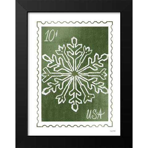 Christmas Stamp Green Snowflake   Black Modern Wood Framed Art Print by House Fenway