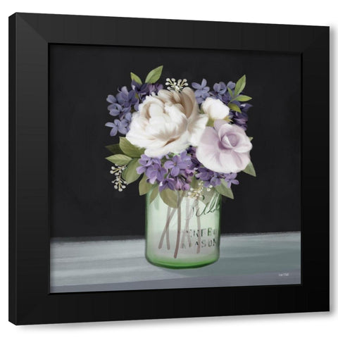 Lilac Mason Jar Floral Black Modern Wood Framed Art Print with Double Matting by House Fenway