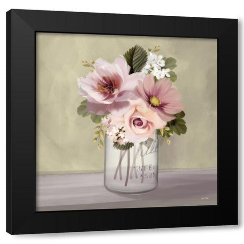 Pink Mason Jar Floral Black Modern Wood Framed Art Print by House Fenway