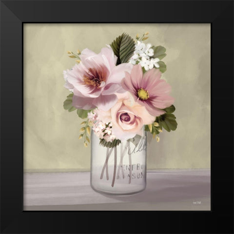 Pink Mason Jar Floral Black Modern Wood Framed Art Print by House Fenway