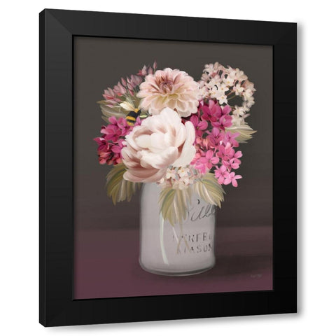 Plum Mason Jar Floral Black Modern Wood Framed Art Print with Double Matting by House Fenway