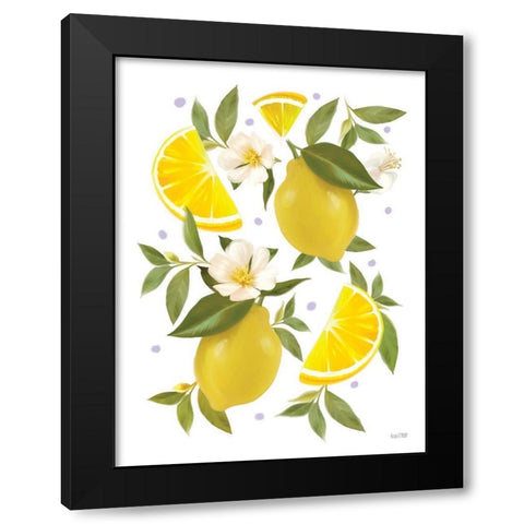Citrus Lemon Botanical Black Modern Wood Framed Art Print with Double Matting by House Fenway