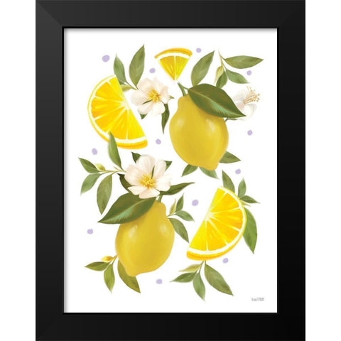 Citrus Lemon Botanical Black Modern Wood Framed Art Print by House Fenway