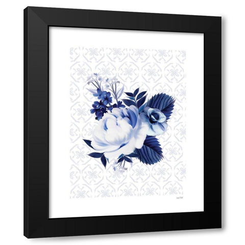 Peony Blossom in Blue Black Modern Wood Framed Art Print with Double Matting by House Fenway