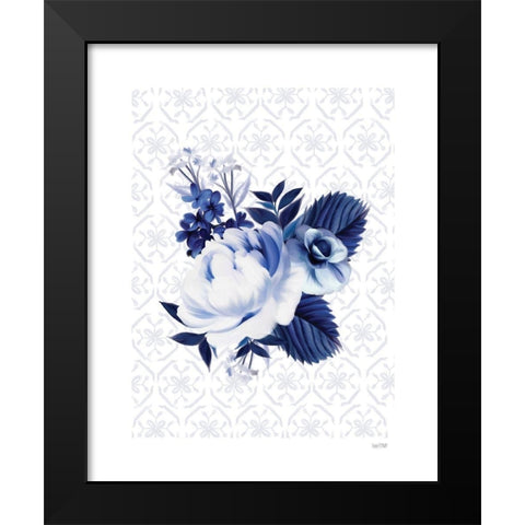 Peony Blossom in Blue Black Modern Wood Framed Art Print by House Fenway